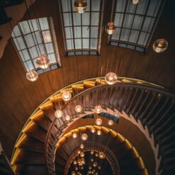 twirl stairs with chandeliers